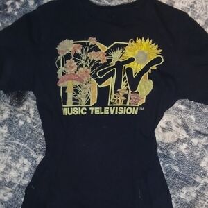 MTV Black Tee with Floral Graphic